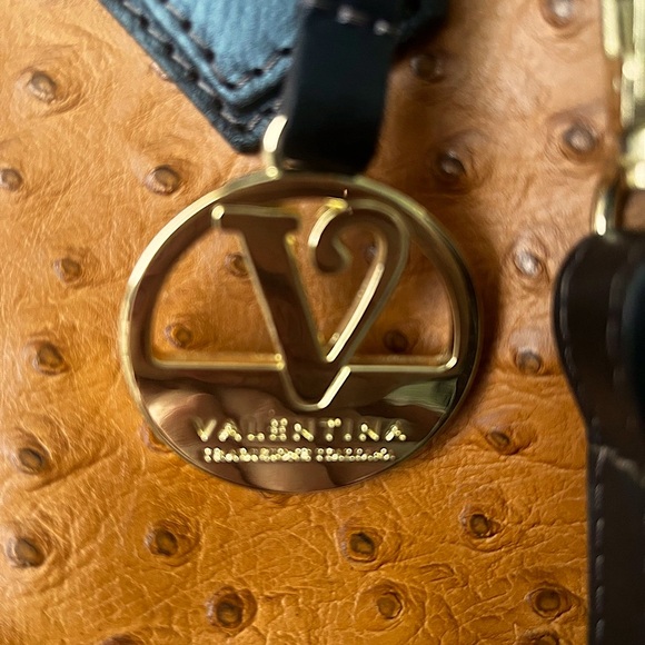 Valentina Orange and Brown Satchel with Luxurious Ostrich Texture